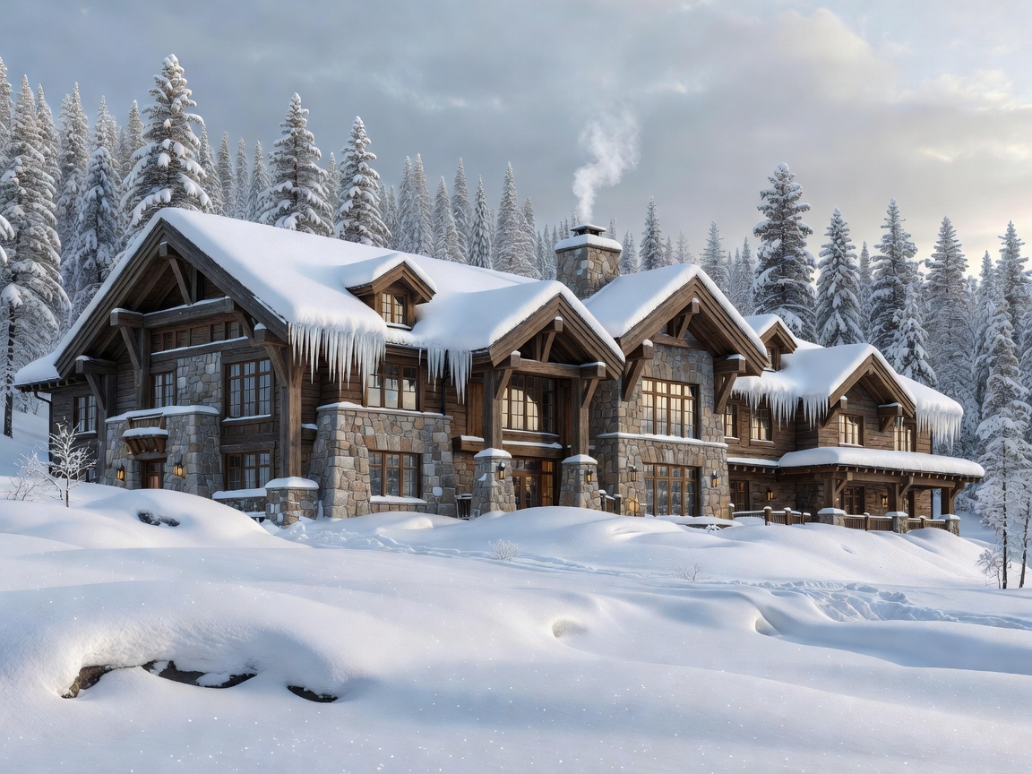 A grand luxury resort nestled in the snowy Alberta landscape