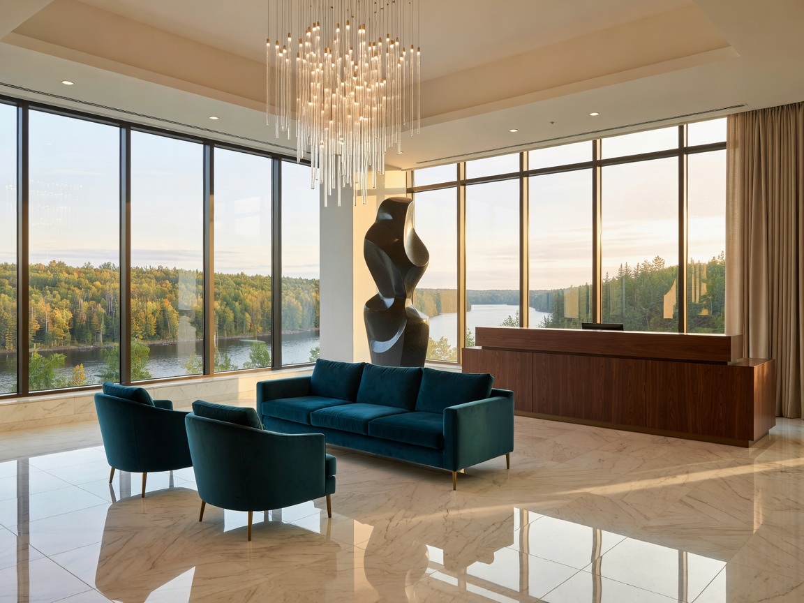 Elegant contemporary lobby of a luxury hotel in New Brunswick